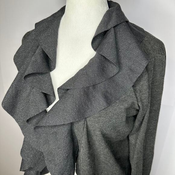 LIU JO Gray Shimmer Glitter Ruffle Open Cardigan Sweater Women's XS - Picture 2 of 9